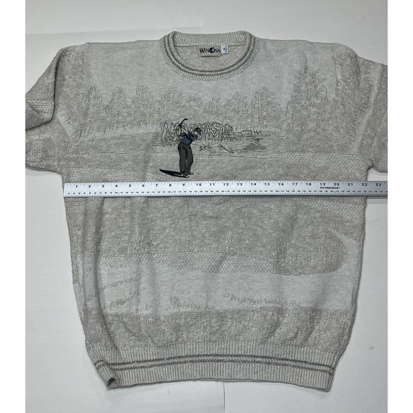 Vintage Winona Sweater Cream Knit Golf Print Preppy USA Grandpa 90s USA Medium - Picture 3 of 7